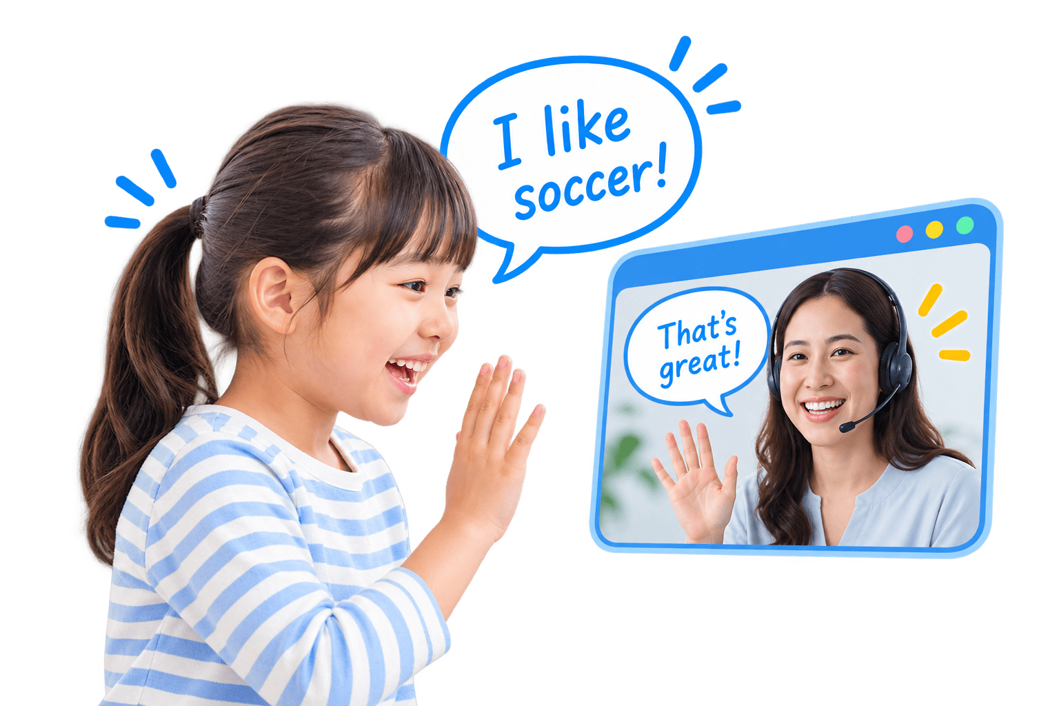 先生と英語で会話する子ども
