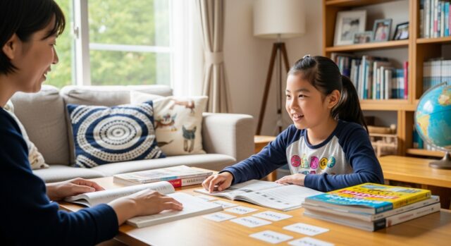 英語学習をする小学生